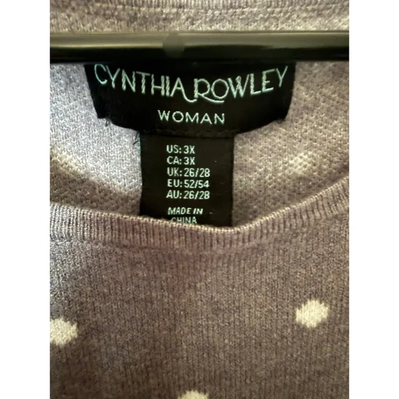 Women's Cynthia Rowley Plus Gray White Polka Dot Sweater 3X - Picture 2 of 3